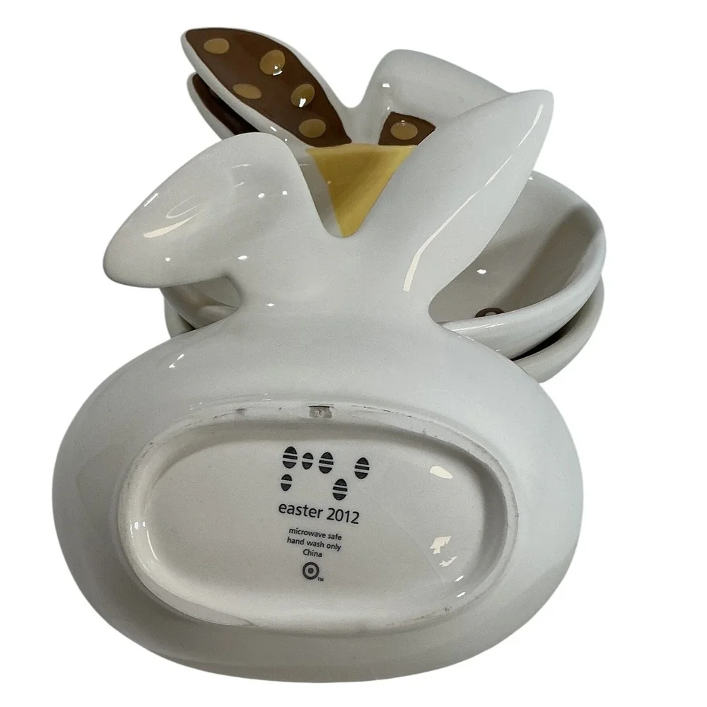 Target Easter 2012 Bunny‎ Rabbit Ceramic Snack Bowls Set of 3 White Brown Yellow